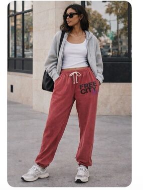 Freecity XL sun fade red sweatpants sweats joggers 100 cotton USA made CA XL